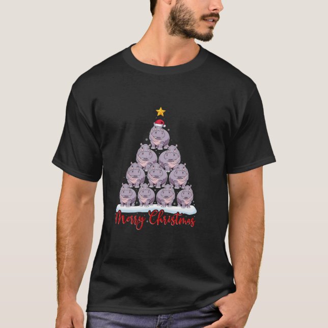 Camiseta Santa Hat Fea Navidad Gracioso Hippo Árbol de Navi (Anverso)