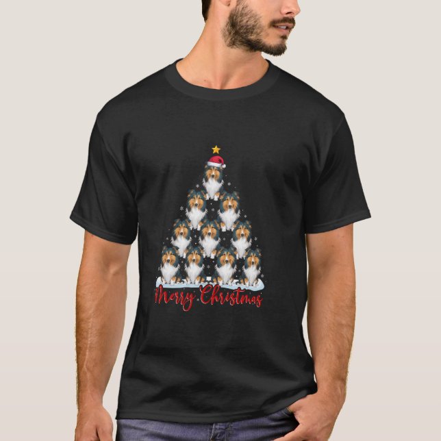 Camiseta Santa Hat Fea Navidad Shetland Sheepdog Dog Christ (Anverso)