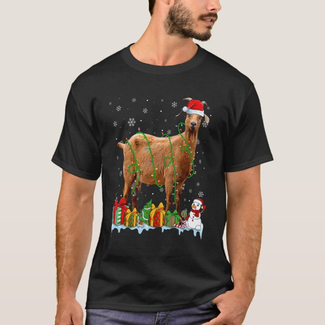 Camiseta Santa Hat Goat Christmas Lights Animals (Anverso)