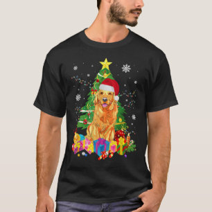 Camiseta Santa Hat Golden Retriever Christmas Tree Light X