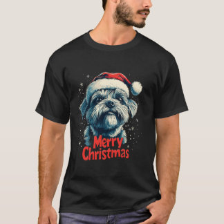 Camiseta Santa Hat maltés lindo Feliz Navidad Perro Lo