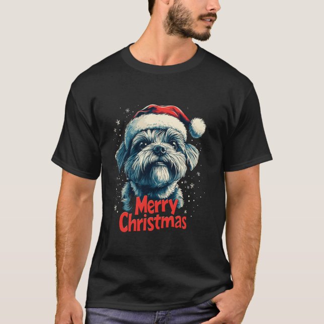 Camiseta Santa Hat maltés lindo Feliz Navidad Perro Lo (Anverso)