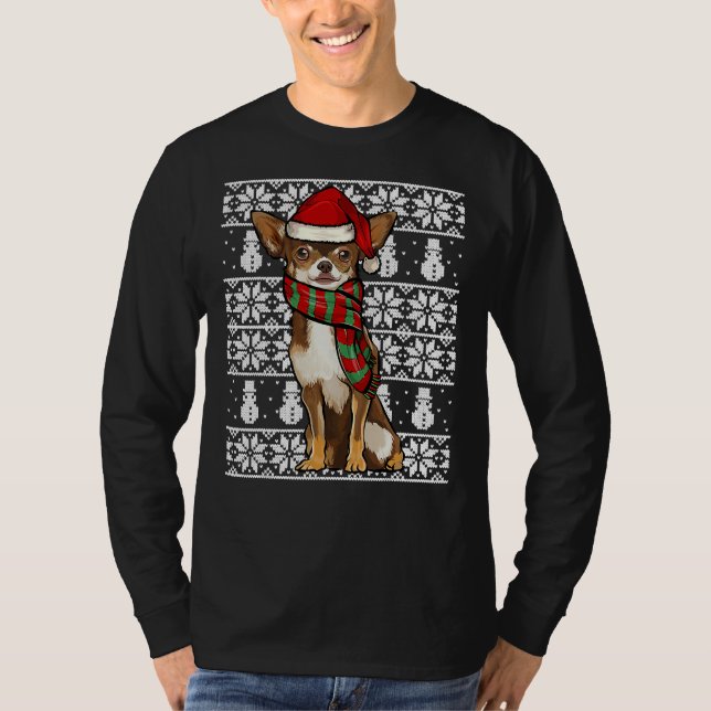 Camiseta Santa Hat Navidad Brown Chihuahua Feo (Anverso)