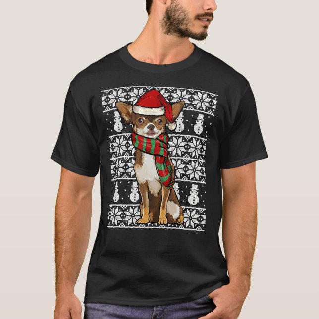 Camiseta Santa Hat Navidad Brown Chihuahua Feo (Anverso)