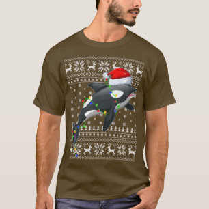 Camiseta Santa Hat Orca Fish Xmas Iluminando Orca Cristo fe