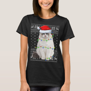 Camiseta Santa Hat Ragdoll Cat Xmas iluminando Ugly Ragdoll