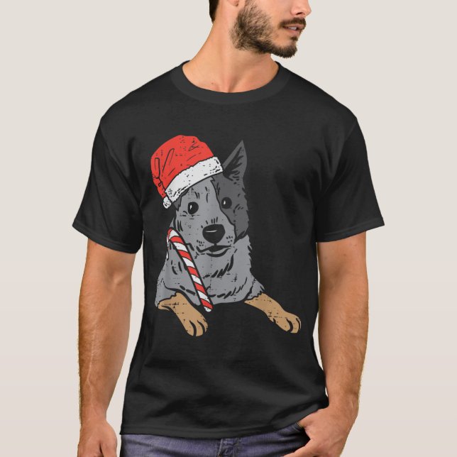 Camiseta Santa Hat Red Blue Heeler Ganado Australiano Ch (Anverso)