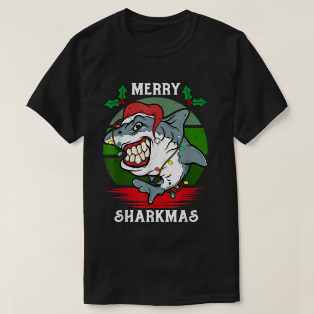 Camiseta Santa Hat Shark Merry Sharkmas Christmas PJ Pajama (Diseño del anverso)