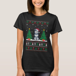 Camiseta Santa Hat Siberian Husky Dog Xmas Tree se ilumina 