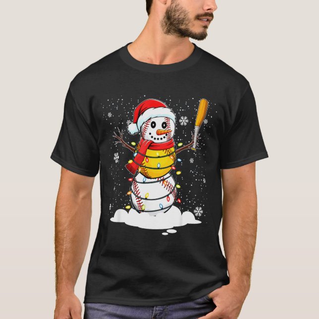 Camiseta Santa Hat Snowman Xmas Funny Baseball Softball Chr (Anverso)