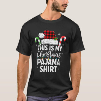 Camiseta Santa Hat Xmas enciende Red Plaid Funny Esto es Mi