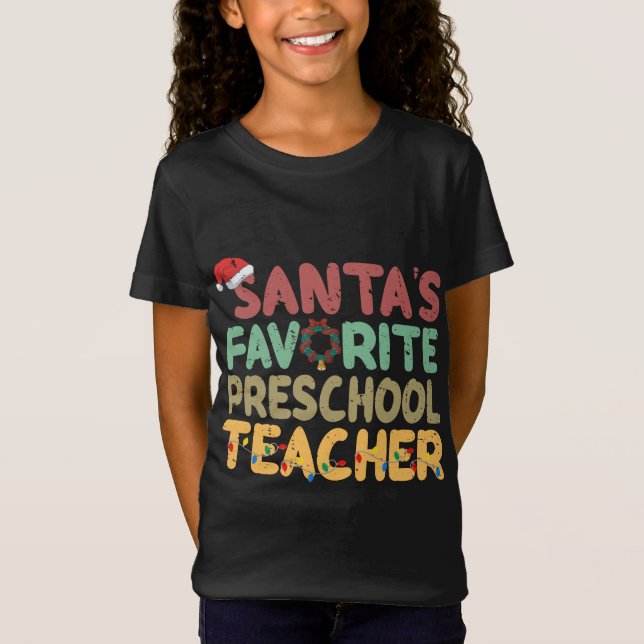 Camiseta Santa Hat Xmas, profesora favorita de preescolar (Anverso)