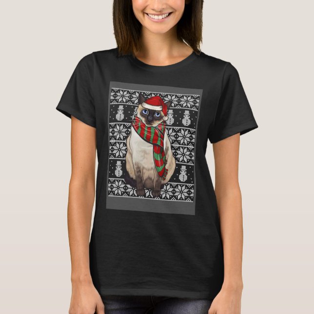 Camiseta Santa Hat Xmas Siamese Cat Ugly Christmas (Anverso)