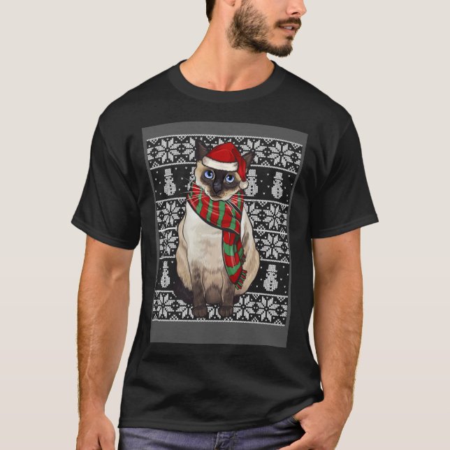 Camiseta Santa Hat Xmas Siamese Cat Ugly Christmas (Anverso)
