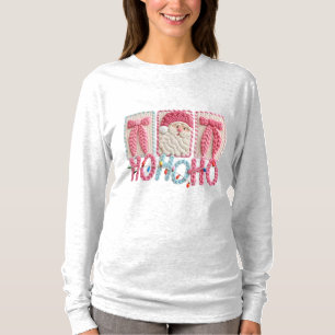 Camiseta Santa Ho Ho Ho para Mujeres – Bordado Falso de Nav