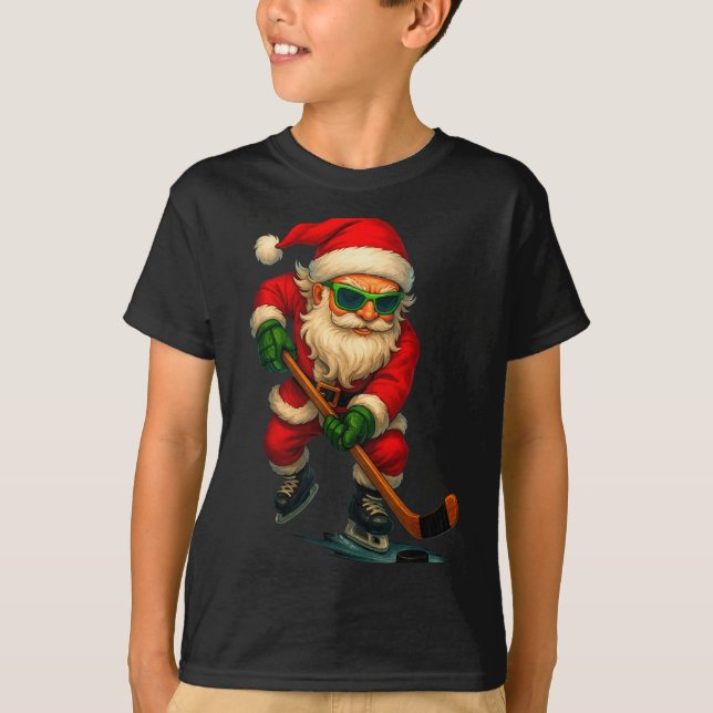 Camiseta Santa Ice Hockey Player Christmas Xmas Boys Men Bo (Anverso)