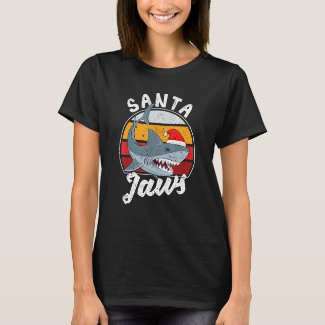 Camiseta Santa Jaws Christmas Shark Claus Xmas PJs Anglers  (Anverso)