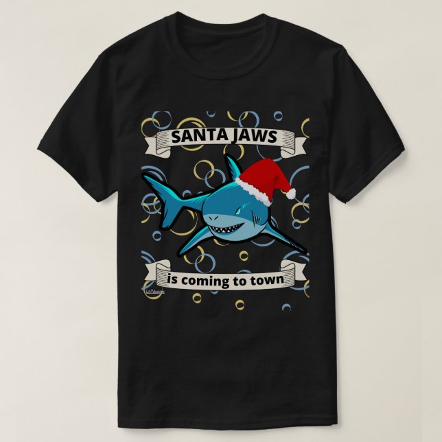Camiseta SANTA JAWS VIENE A LA CIUDAD DE divertidos tiburon (Diseño del anverso)