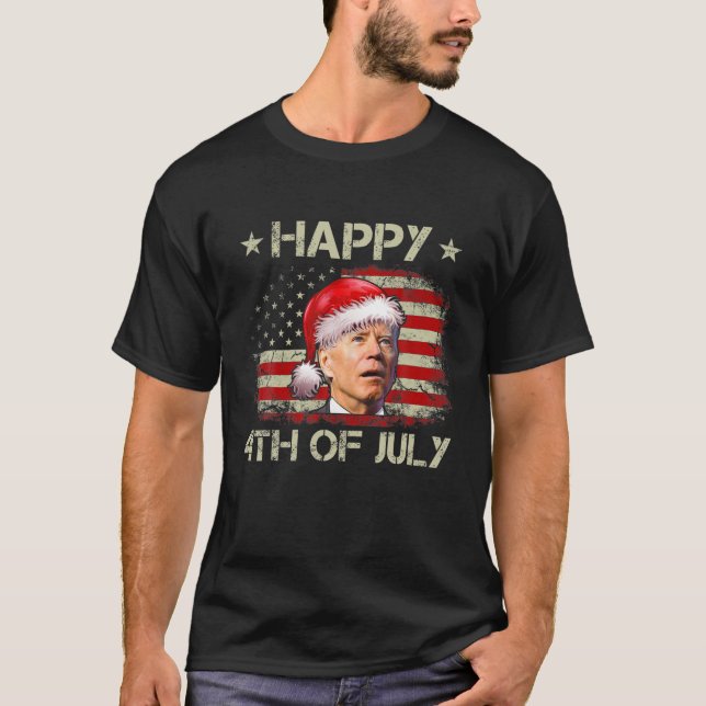 Camiseta Santa Joe Biden Feliz 4 De Julio Navidades Bandera (Anverso)