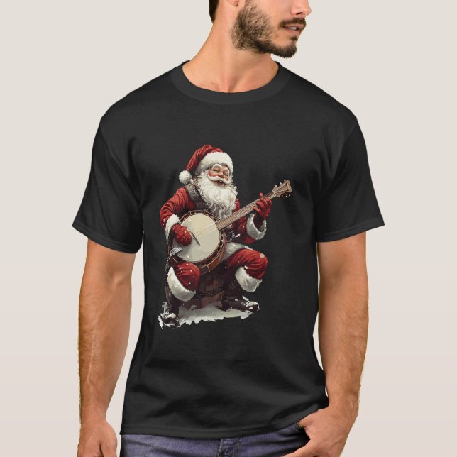 Camiseta Santa Jugando Banjo Funny Banjo Jugador Bluegrass  (Anverso)