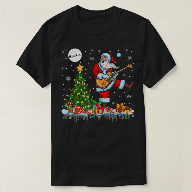 Camiseta Santa Jugando Guitarra Árbol de Navidad Enciende G (Diseño del anverso)