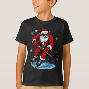 Camiseta Santa jugando hockey sobre hielo divertido Navidad