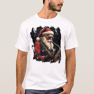 Camiseta Santa Jugando la idea de regalo de Navidad saxofon