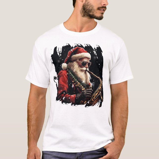 Camiseta Santa Jugando la idea de regalo de Navidad saxofon (Anverso)