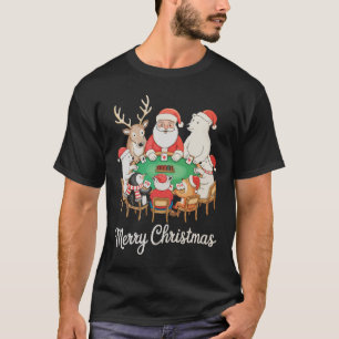 Camiseta Santa Jugando Póker Oso Polar Pingüino Reno