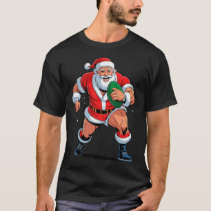 Camiseta Santa jugando rugby divertido día festivo Navidad