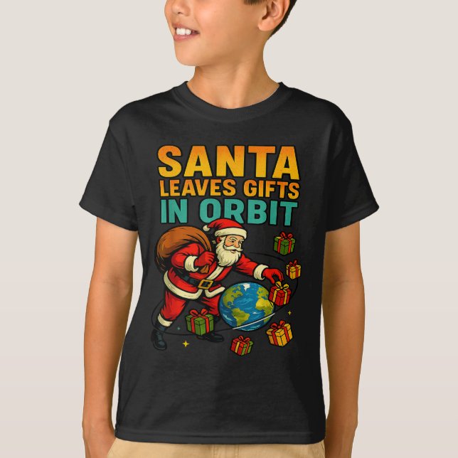 Camiseta Santa Leaves In Orbit Funny Xmas Space  (Anverso)