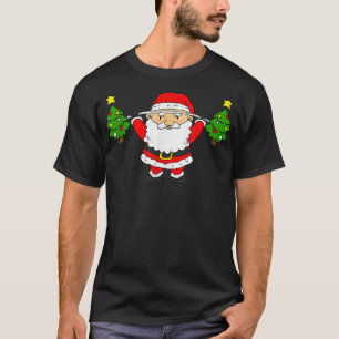 Camiseta Santa Lifting Christmas Trees Funny Snatch Barbell