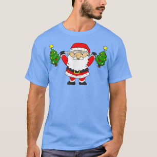 Camiseta Santa Lifting Christmas Trees Funny Snatch Barbell