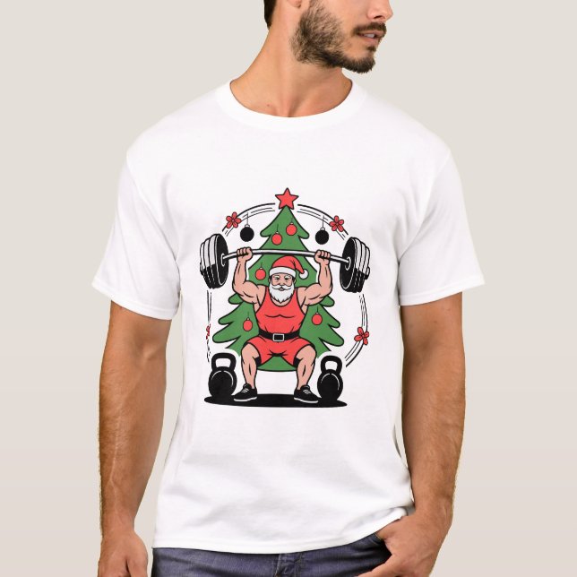Camiseta Santa Lifting Pesa la Fitness del árbol de Navidad (Anverso)