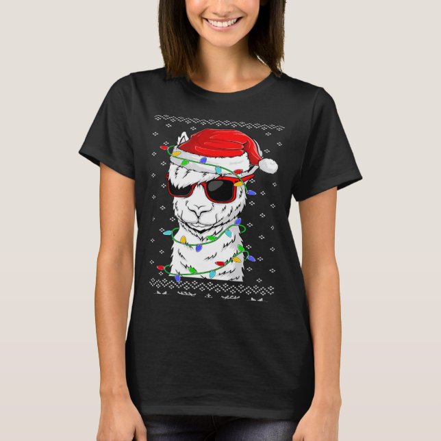 Camiseta Santa Llama  Christmas Lights Ugly Llama Xmas (Anverso)