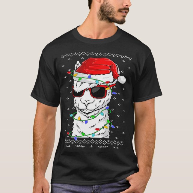 Camiseta Santa Llama  Christmas Lights Ugly Llama Xmas (Anverso)
