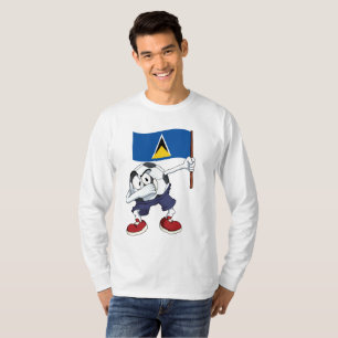 Camiseta Santa Lucía haciendo dab con balón de fútbol