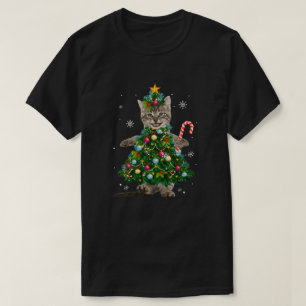 Camiseta Santa Maine Cat Árbol de Navidad Luz Funny Xm