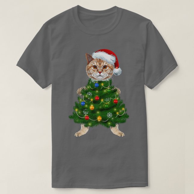 Camiseta Santa Maine Cat Árbol de Navidad Luz Funny Xm (Diseño del anverso)