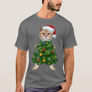 Camiseta Santa Maine Cat Árbol de Navidad Luz Funny Xm