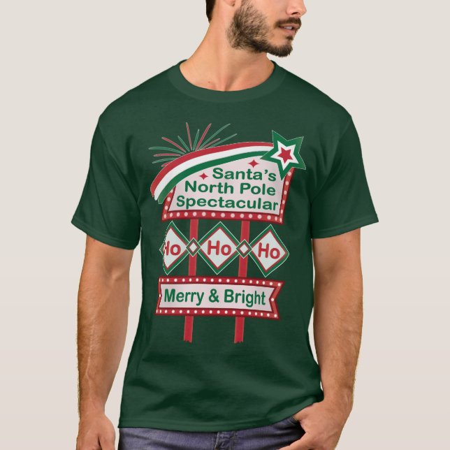 Camiseta Santa Marquee Retro - Ho Ho Merry & Bright (Anverso)