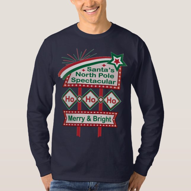 Camiseta Santa Marquee Retro - Ho Ho Merry & Bright (Anverso)