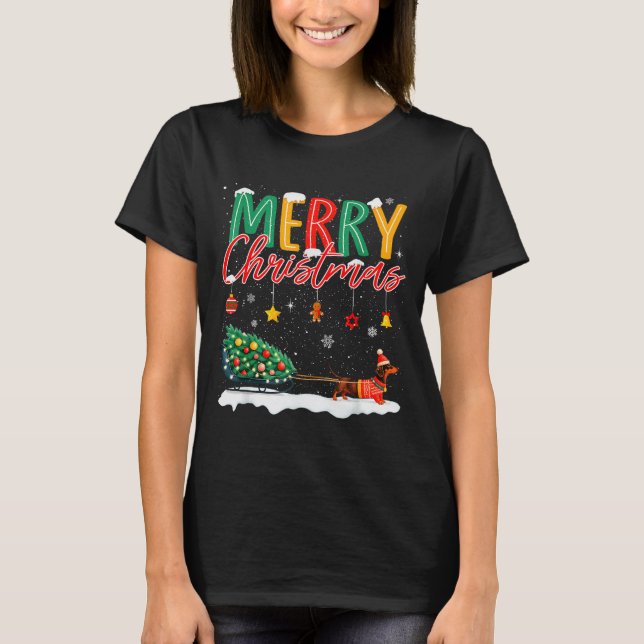 Camiseta Santa Merry Christmas Dachshund Sleigh Dog Lover X (Anverso)