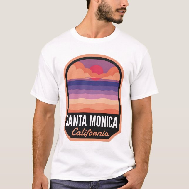 Camiseta Santa Mónica Beach CA Retro Sunset (Anverso)