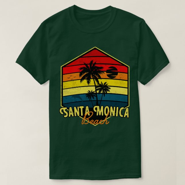 Camiseta Santa Mónica Beach Surfing California Retro (Diseño del anverso)