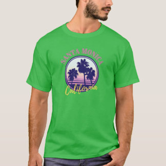 Camiseta Santa Monica California Retro Sunset and Palm Tree
