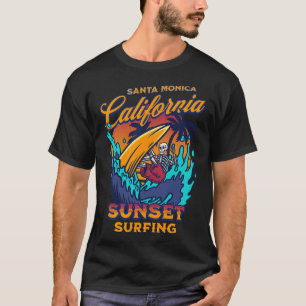 Camiseta Santa Mónica California Surfing Esqueleto Atardece