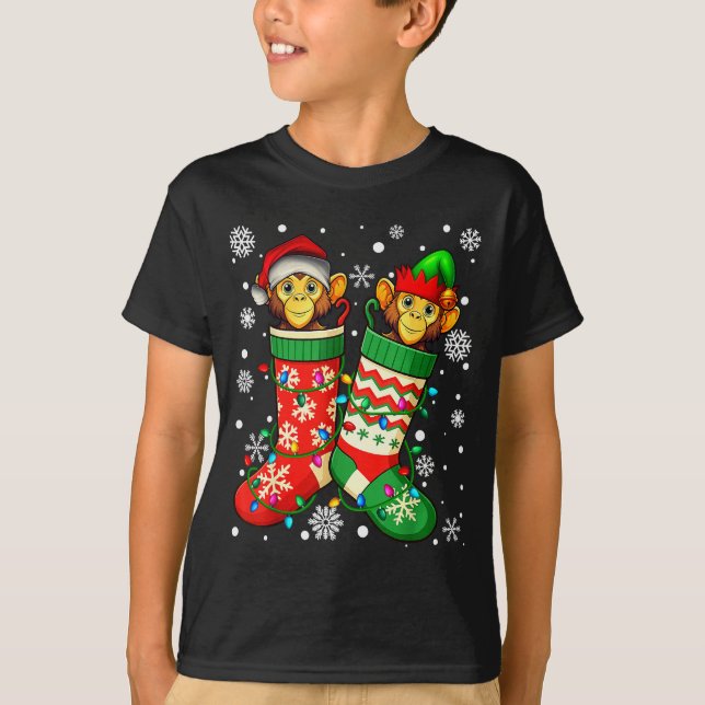 Camiseta Santa Monkey Animal In Christmas Socks Men Women  (Anverso)