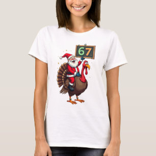Camiseta 🎅🦃 Santa montado en un pavo con el número 67 Div