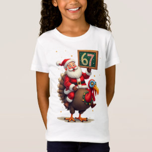 Camiseta 🎅🦃 Santa montado en un pavo con el número 67 Div